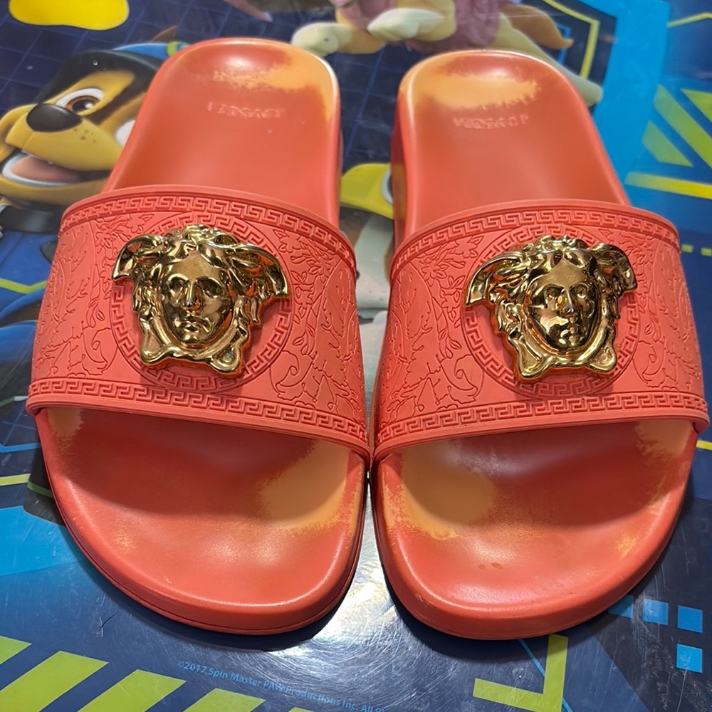 Versace Orange Sandals with Medusa Emblem